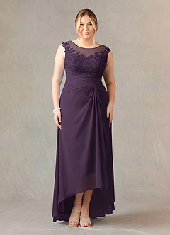 Azazie Endora Mother of the Bride Dresses Plum A-Line Scoop Lace Chiffon Dress image6