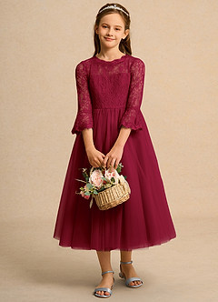 Azazie Lamb Girl Abiti da Ragazza di Fiori Abito Principessa in Pizzo Borgogna image1