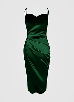Under The Moonlight Dark Emerald Satin Midi Dress image7