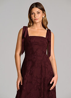 Azazie Debra Brautjungfernkleider A-Linie mit Taschen Blumen-Burnout Kleid Cabernetrot image2