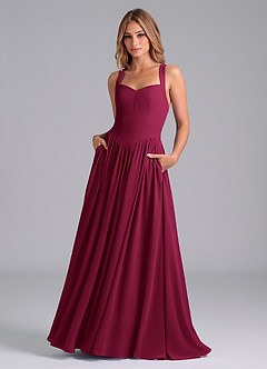 Azazie Francis Bridesmaid Dresses Burgundy A-Line Corset Chiffon Dress image1