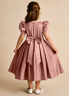 Azazie Miriam Flower Girl Dresses Cedar Rose Ball-Gown Pleated Matte Satin Dress image1