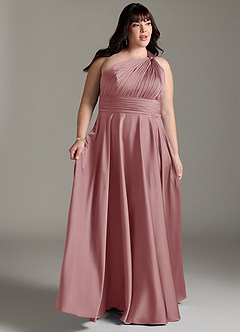 Azazie Charlize Bridesmaid Dresses Dusty Rose A-Line One Shoulder Stretch Satin Dress image11