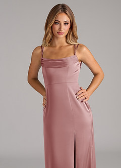 Azazie Callan Bridesmaid Dresses Dusty Rose A-Line Pleated Stretch Satin Convertible Dress image7