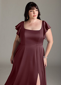 Azazie Bondi Bridesmaid Dresses Sangria A-Line Bow Stretch Satin Dress image11