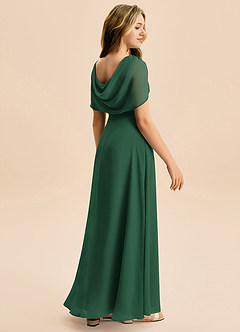 Azazie Emma Junior Robe Trapèze en Mousseline de soie Plissée Vert Foncé image6