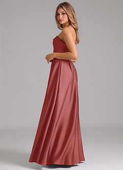 Azazie Lucienne 신부 들러리 드레스 A라인 스트랩리스 스트레치 새틴 바닥 길이 드레스 image3