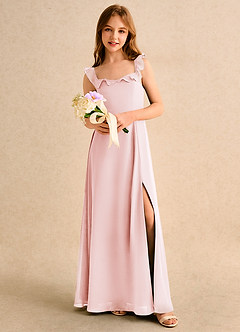 Azazie Chip Girls Formal Flower Girl Dresses Blushing Pink A-Line Sleeveless Chiffon Dress image5