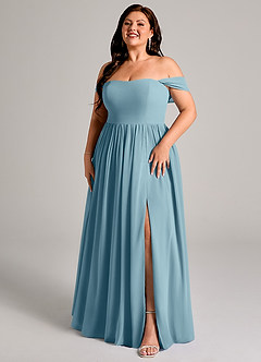 Azazie Calianna Bridesmaid Dresses Moody Blue A-Line Off the Shoulder Chiffon Convertible Dress image12