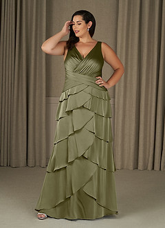 Azazie Viola Mother of the Bride Dresses Pistachio A-Line Pleated Stretch Satin Dress image6