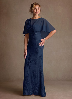 Azazie Amrita Mother of the Bride Dresses Dark Navy Mermaid Lace Chiffon Dress image1