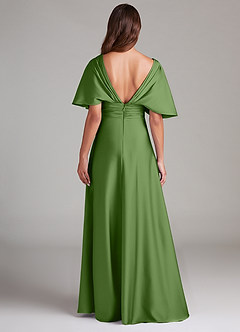 Azazie Pamela Robes de demoiselle d'honneur Robe Trapèze en Satin extensible Plissée Basilic image2