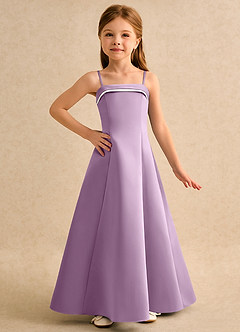 Azazie Izel Girls Formal Flower Girl Dresses Ivory Wisteria A-Line Pleated Matte Satin Dress image5