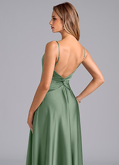 Azazie Elita Bridesmaid Dresses Matcha A-Line Pleated Stretch Satin Dress image2