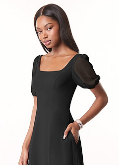 Azazie Alani Bridesmaid Dresses Black A-Line Square Neckline Chiffon Dress image4