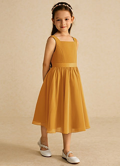 Azazie Ari Flower Girl Dresses Butterscotch A-Line Sleeveless Chiffon Dress image5