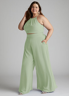 Azazie Kenzi Brautjungfernkleider Plissee Chiffon Overall/Jumpsuit Staubiger Salbeigrün image7