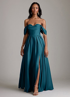 Azazie Loisa Abiti da Damigella Abito A-Line in Raso Elasticizzato a Spalla Scoperta Blu Inchiostro image7