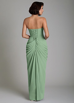 Azazie Nyra Bridesmaid Dresses Matcha Sheath Corset Chiffon Dress image2