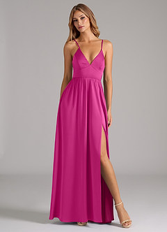 Azazie Aaida Bridesmaid Dresses Fuchsia A-Line Corset Stretch Satin Dress image5