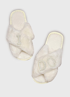 front Fuzzy Bride Slippers