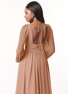 Azazie Norah Brautjungfernkleider A-Linie Lange Ärmel mit V-Ausschnitt Chiffon Kleid Champagner Rosa image3