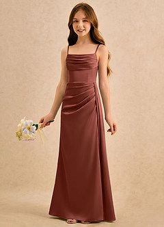 Azazie Shyla Girls Formal Sukienki dla dziewczynek sypiących kwiaty Osłona Pofałdowany Satyna elastyczna Długość podłogi Sukienka image3