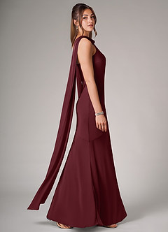 Azazie Kinsley Vestidos de damas de honor Vestido de Cabernet de Satén Elástico de Corte Sirena con Corte Lateral image6