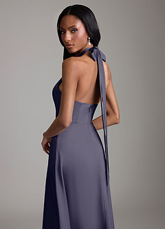Azazie Tracie Bridesmaid Dresses Stormy A-Line Side Slit Stretch Satin Dress image6