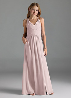 Azazie Farren Junior Blushing Pink A-Line Pleated Chiffon Dress image3