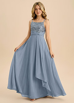 Azazie Sienna Junior Formal Linia A Zroszony Szyfon Długość podłogi Młodsza druhna Sukienka image1