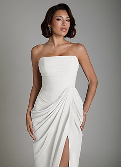 Azazie Nyra Bridesmaid Dresses White Sheath Corset Chiffon Dress image5
