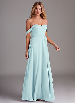 Azazie Aaron Bridesmaid Dresses Sea Glass A-Line Off the Shoulder Chiffon Convertible Dress image6