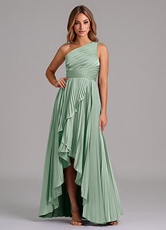 Azazie Lyrica Bridesmaid Dresses Agave A-Line One Shoulder Stretch Satin Dress image1