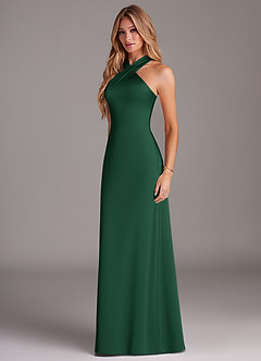 Azazie Doretta Vestidos de damas de honor Vestido de Verde Oscuro de Satén Elástico de Corte Sirena con Plisado image4