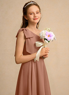 Azazie Guppy Junior Formal Flower Girl Dresses Bronzer A-Line One Shoulder Chiffon Dress image4
