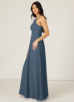 Azazie Sarah Bridesmaid Dresses Neptune Empire Pleated Chiffon Dress image3