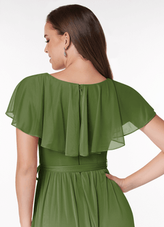 Azazie Jael Robes de demoiselle d'honneur Robe Trapèze en Maille Col en V Olive image6