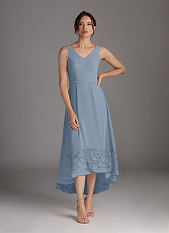 Azazie Dubrow Vendita Finale Abito A-Line in Chiffon Pizzo Blu Polveroso image3