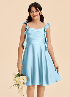 Azazie Kira Junior Sky Blue A-Line Ruched Stretch Satin Dress image7