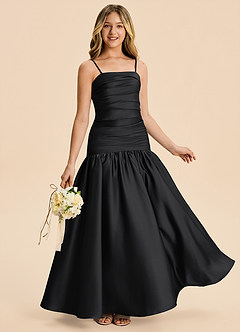 Azazie Romi Junior Black A-Line Pleated Stretch Satin Dress image4