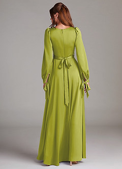 Azazie Leonia Jurken voor bruidsmeisjes Jurk van Stretch Satijn met A-Lijn Lange mouw Citroengras image2