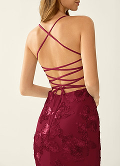 Kailani Bourgogne Robe de bal sirène corset à fleurs 3D et laçage au dos image7