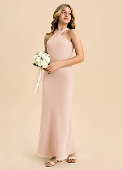 Azazie Doretta Junior Robe Fourreau en Mousseline de soie Plissée Rose Perle image6