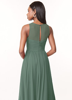 Azazie Nina Bridesmaid Dresses Eucalyptus A-Line Pleated Chiffon Dress image3