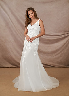 Azazie Bess Wedding Dresses Diamond White Sheath Sequins Tulle Dress image2
