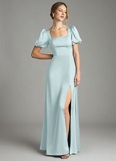 Azazie Fyona Bridesmaid Dresses Mist A-Line Pleated Stretch Satin Dress image3
