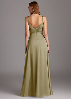 Azazie Calissa Bridesmaid Dresses Moss Green A-Line V-Neck Pleated Stretch Satin Dress image2