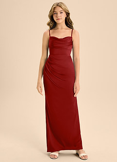 Azazie Mai Junior A-Linie Herzausschnitt Stretch-Satin Kleid Granatapfelrot image5