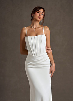 Azazie Grace Wedding Dresses Diamond White Mermaid Off the Shoulder Crepe Back Satin Dress image10